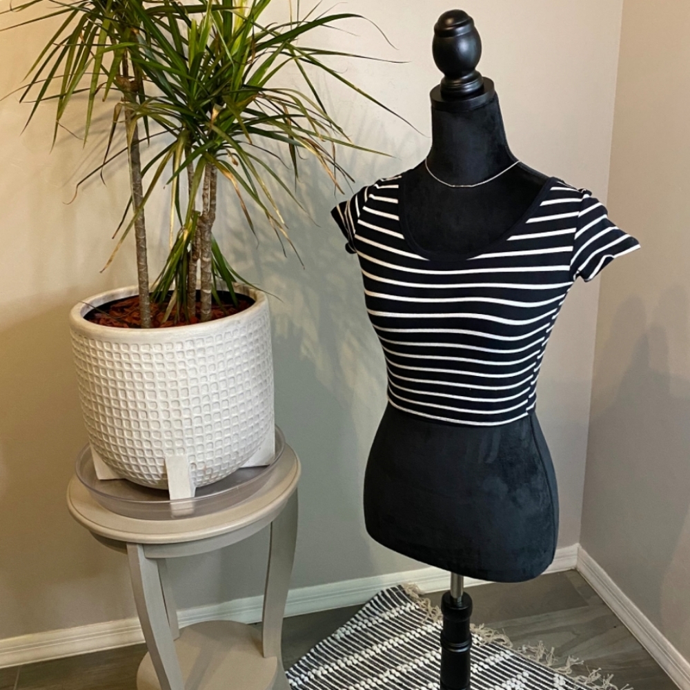 Wet Seal Black/White Striped Crop Top